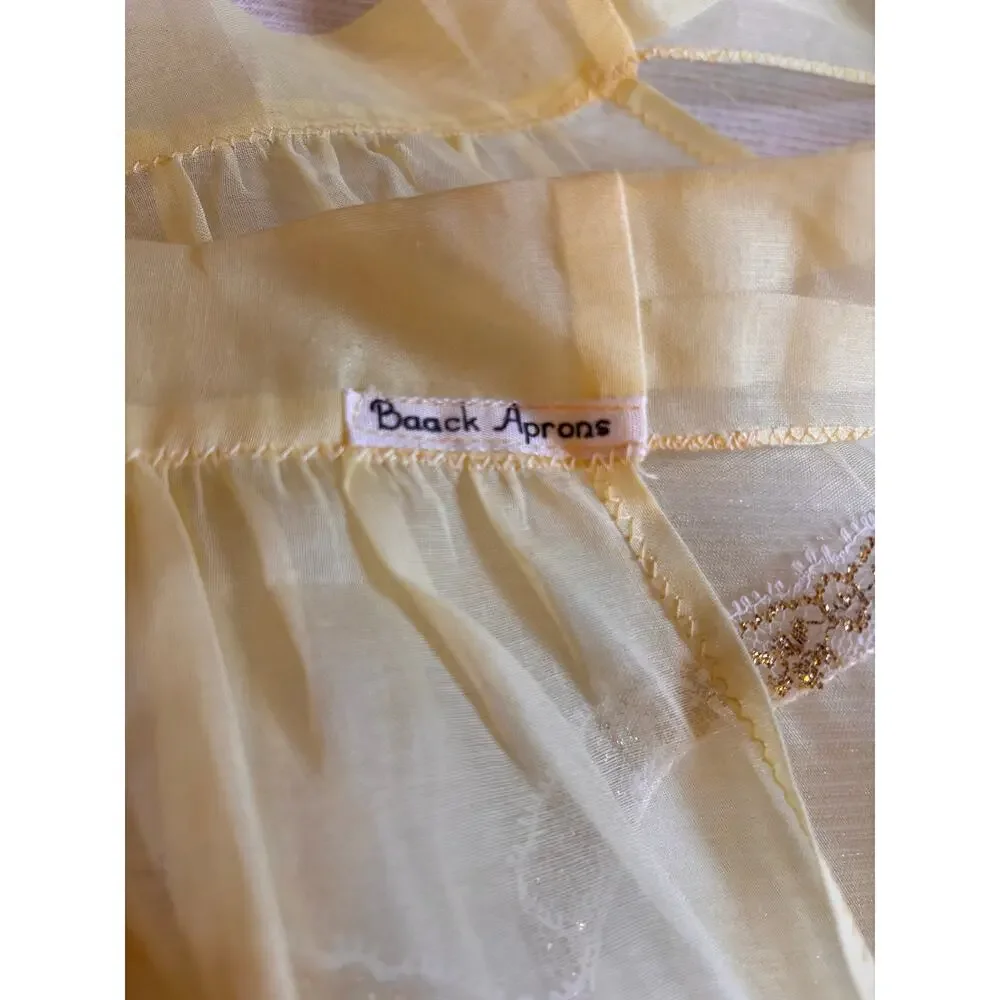 Vintage  1950s Yellow Hostess Half Apron Sheer Mid Century Housewife Bow Ribbon!